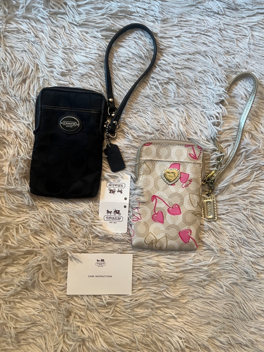 2 NEW Coach Women's Wristlets- Black and Light Khaki/ Pink